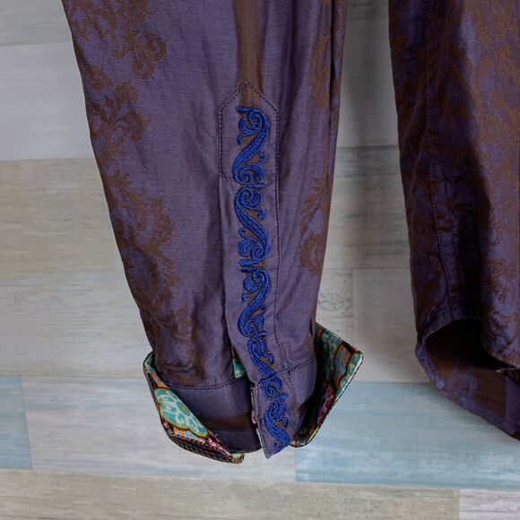 Robert Graham Floral Jacquard Flip Cuff Shirt Purple Silk Embroidered Mens Large - Picture 4 of 9